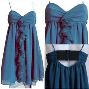 Steve Madden Cascading Ruffle Dream Teal Blue Mini Dress